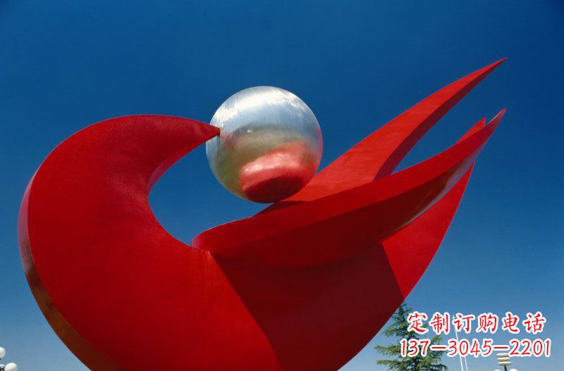 泰安广场不锈钢和平鸽明珠雕塑 (2)