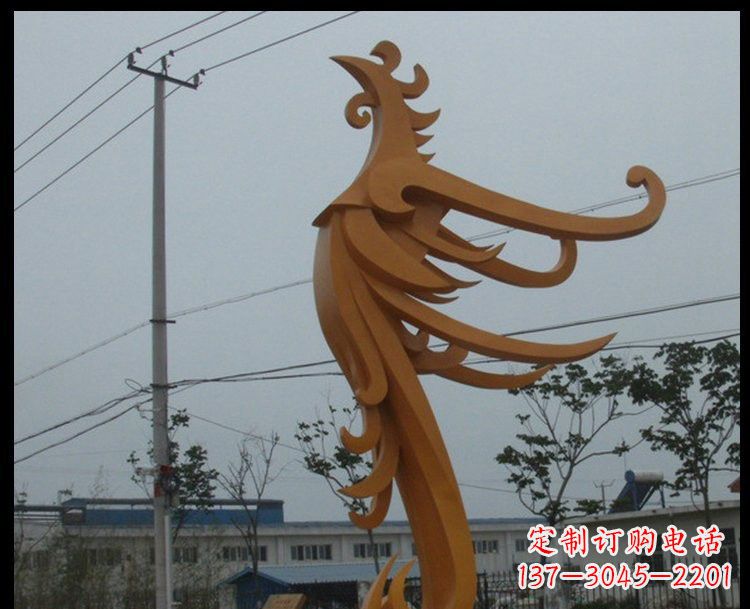 泰安新中式风格不锈钢金色凤凰雕塑