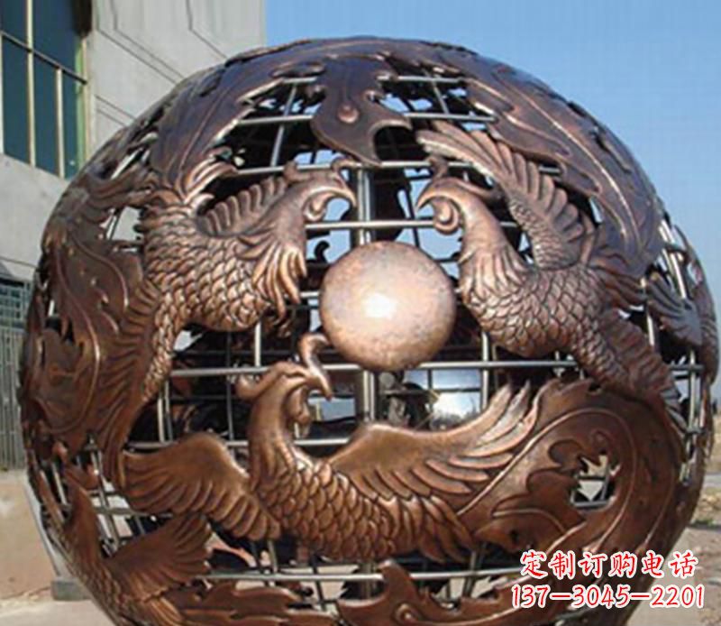 泰安广场不锈钢龙凤球景观雕塑