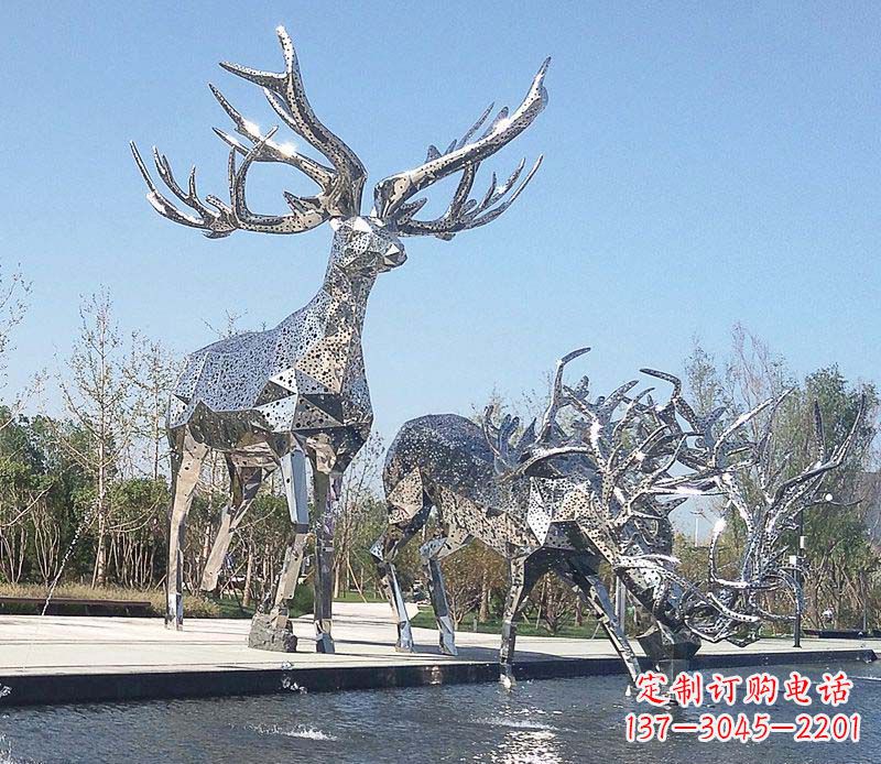 泰安优雅而古典的不锈钢梅花鹿摆件雕塑