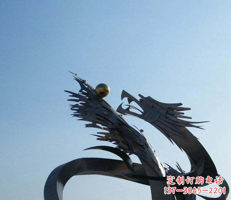 泰安中领雕塑-不锈钢龙吞球抽象雕塑