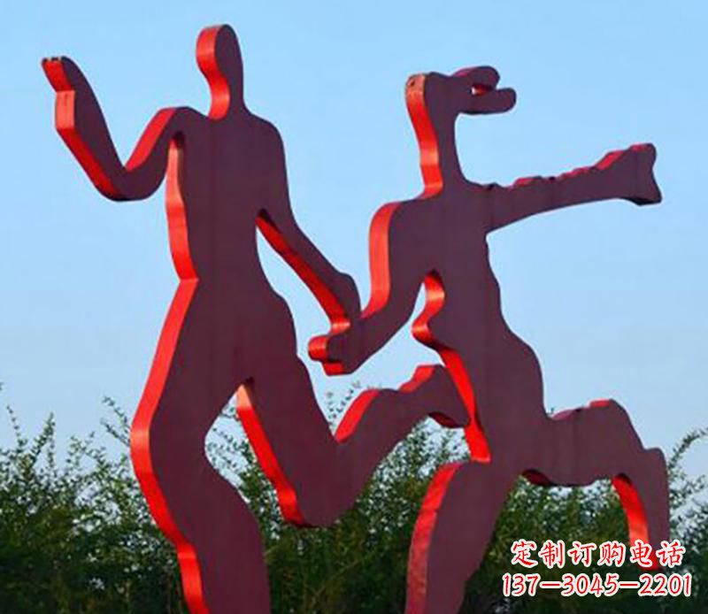 泰安中领雕塑-多彩情侣跑步雕塑
