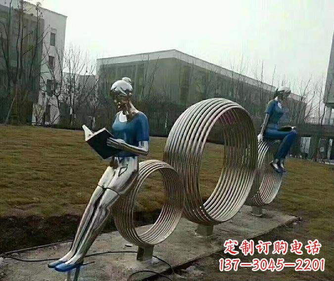 泰安环绕书香之美的不锈钢圆环雕塑