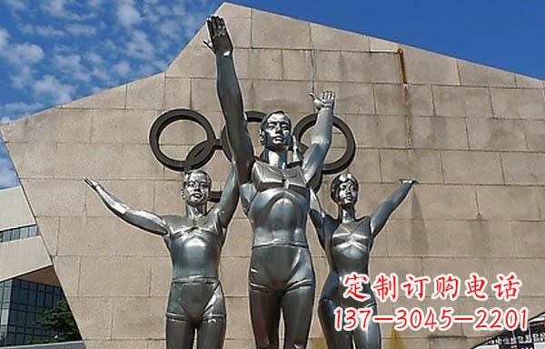 泰安广场不锈钢运动员和五环雕塑