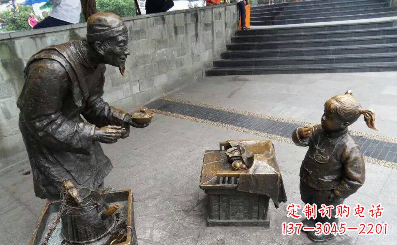 泰安广场吃小吃的小女孩小品铜雕