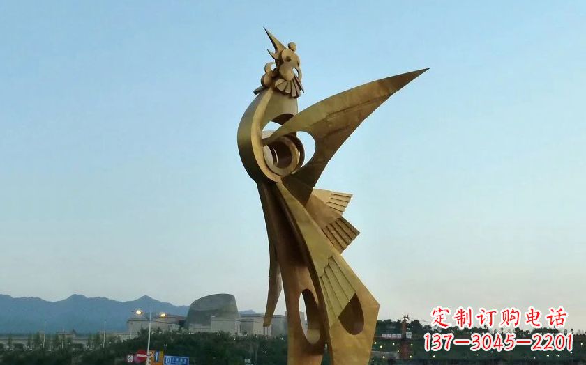 泰安广场抽象不锈钢凤凰雕塑