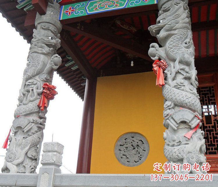 泰安广场大理石盘龙柱景观石雕_2
