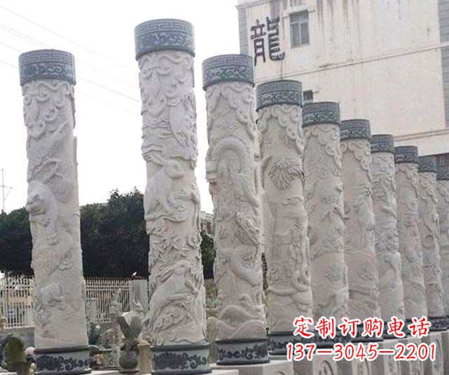 泰安广场景观大理石12生肖龙柱石雕