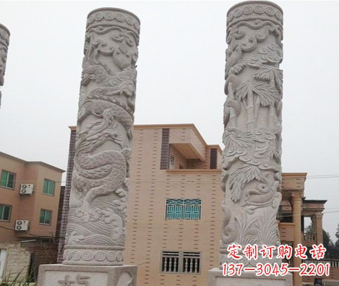 泰安广场景观大理石12生肖龙柱石雕 (2)