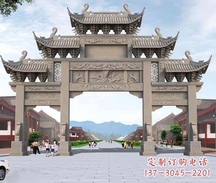 泰安以大理石石雕装饰的精美牌楼雕塑