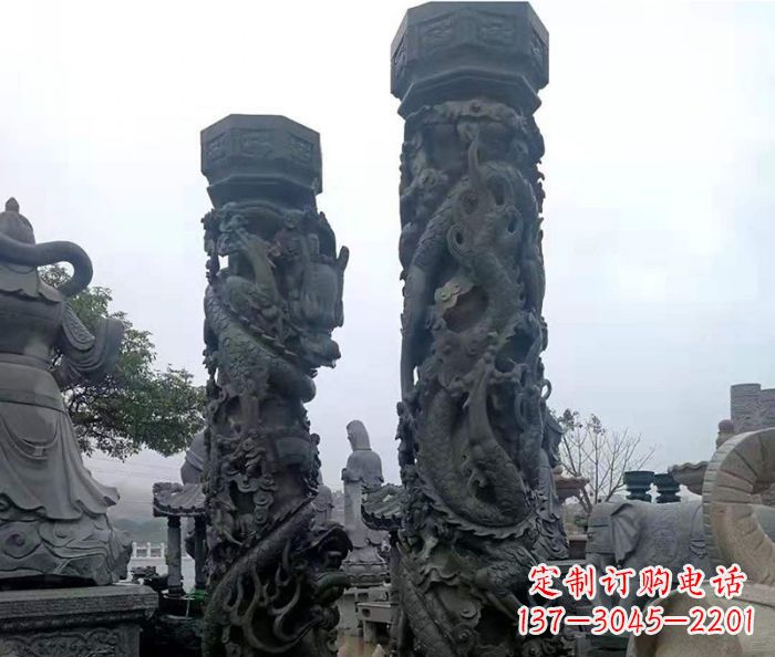 泰安广场景观仿古盘龙柱石雕 (2)
