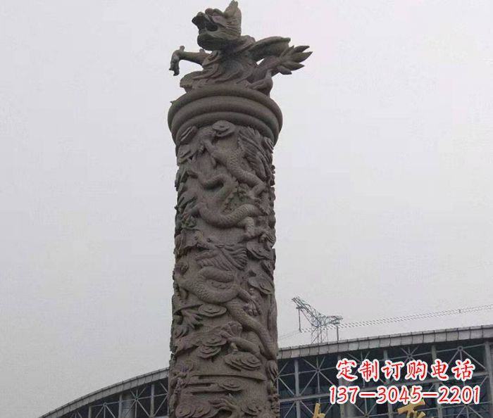 泰安广场景观仿古盘龙柱石雕 (3)