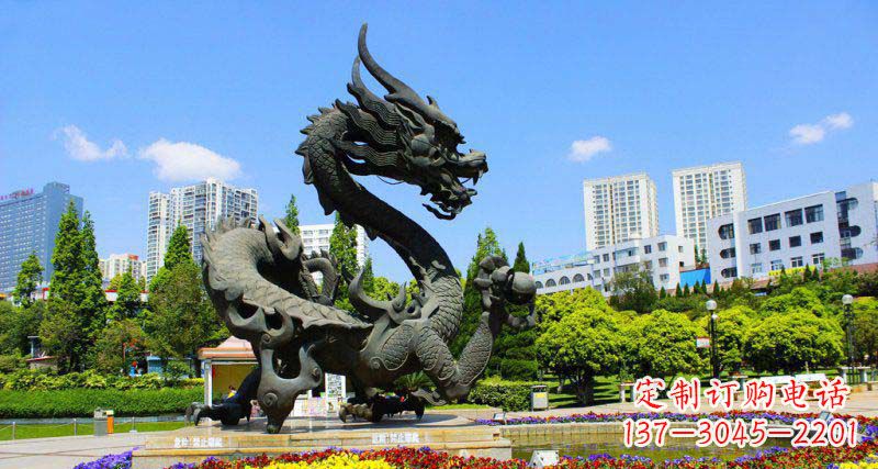 泰安精美巨型广场龙戏珠景观铜雕