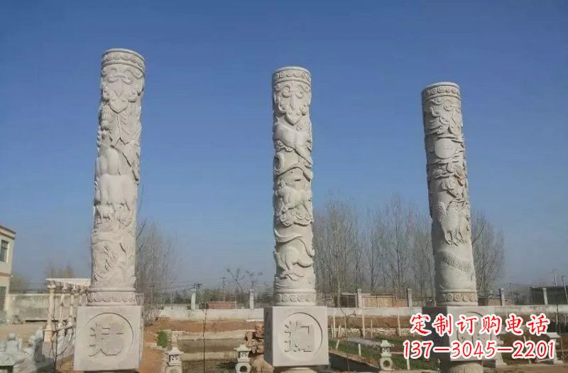 泰安十二生肖文化柱石雕,展现传统文化风采