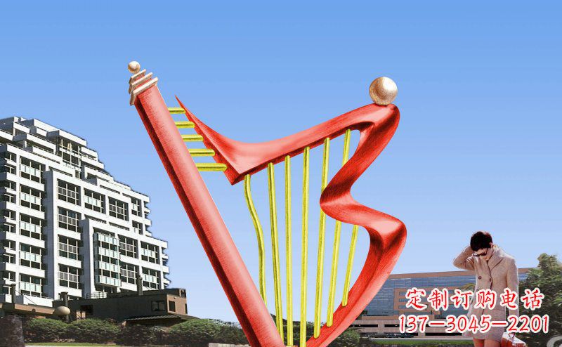 泰安中领雕塑精制不锈钢竖琴雕塑