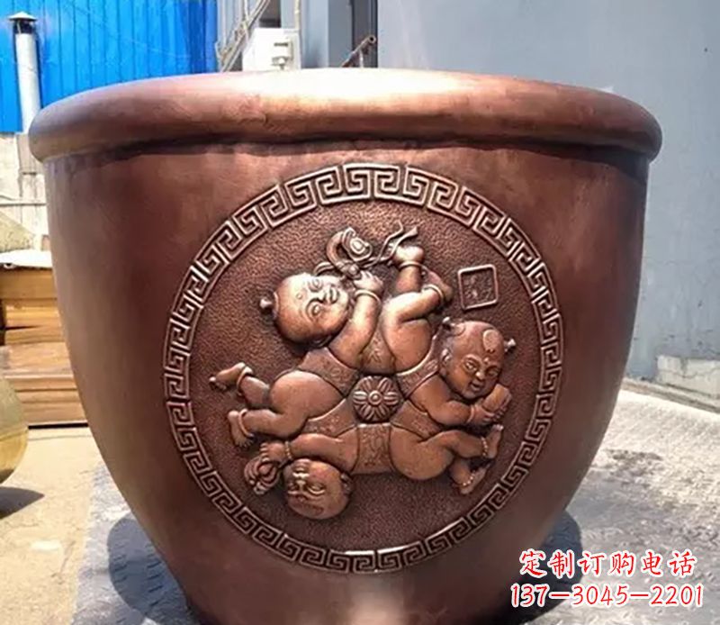泰安中领雕塑出品,高端水缸铜雕塑