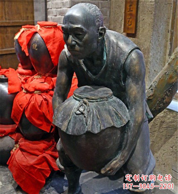 泰安铜质老人抱酒图案雕塑