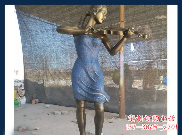 泰安广场铜雕西方美女拉小提琴人物雕塑