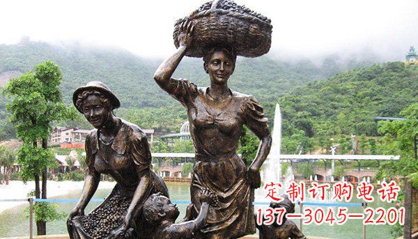 泰安广场摘葡萄人物丰收铜雕