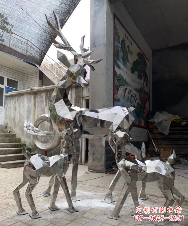 泰安广场造型动物鹿不锈钢雕塑