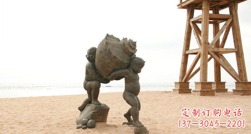 泰安抬着海螺的小男孩景观雕塑