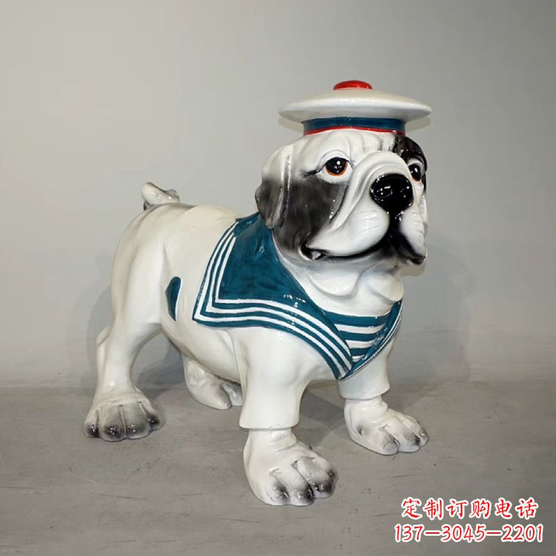 泰安海军玻璃钢仿陶瓷斗牛犬狗雕塑