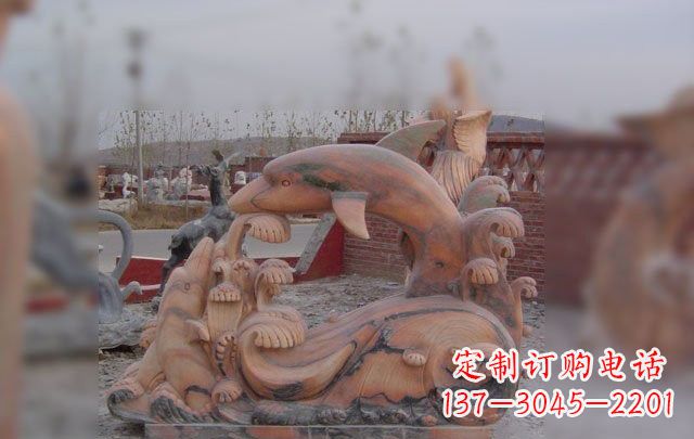 泰安海豚海浪石雕,精美艺术品