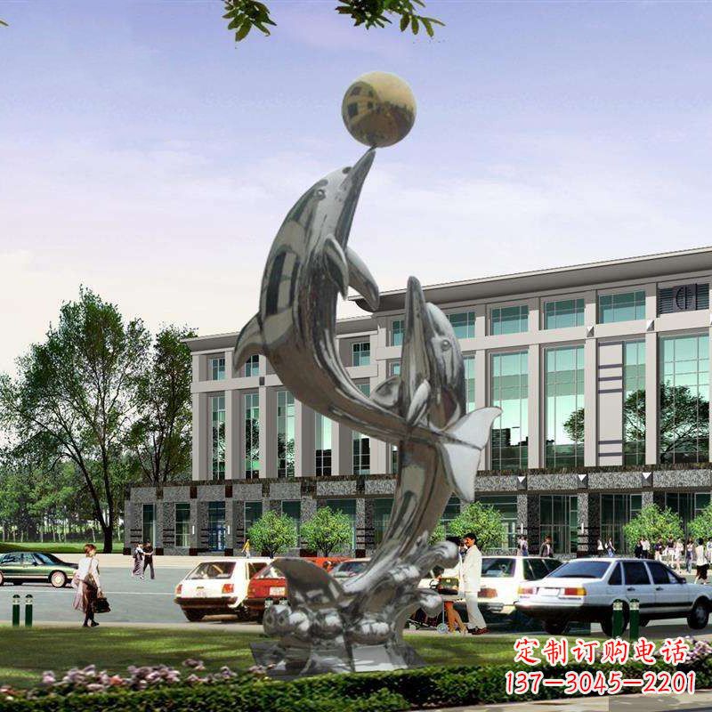 泰安海豚戏球不锈钢雕塑