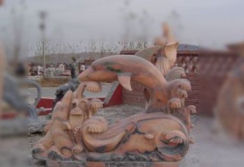 泰安海豚海浪石雕，精美艺术品
