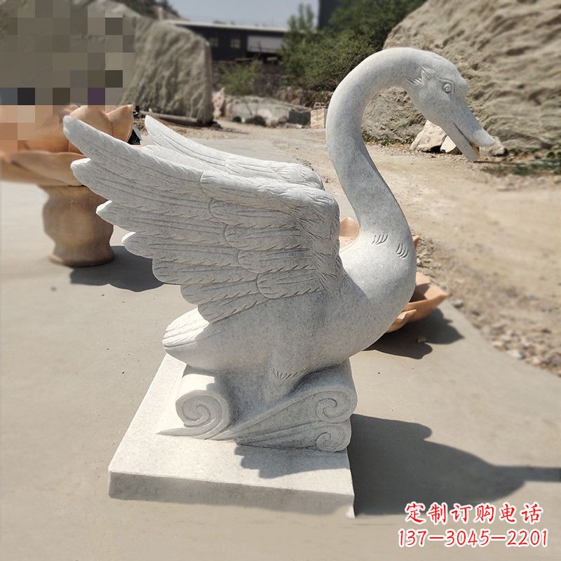 泰安汉白玉低头喷水天鹅石雕