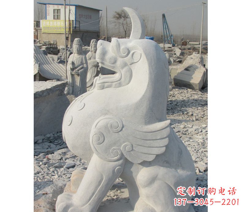 泰安汉白玉独角兽石雕,精美细腻,魅力无穷