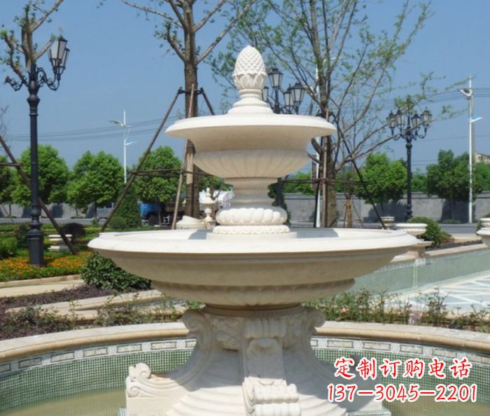 泰安全新款白玉多层喷泉雕塑