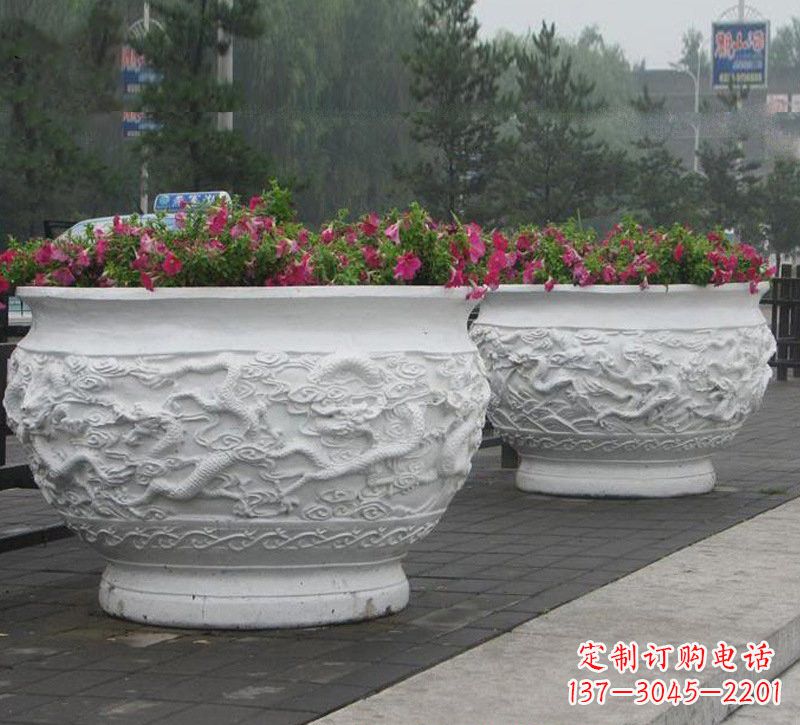 泰安优雅自然,中领雕塑汉白玉公园龙浮雕花盆