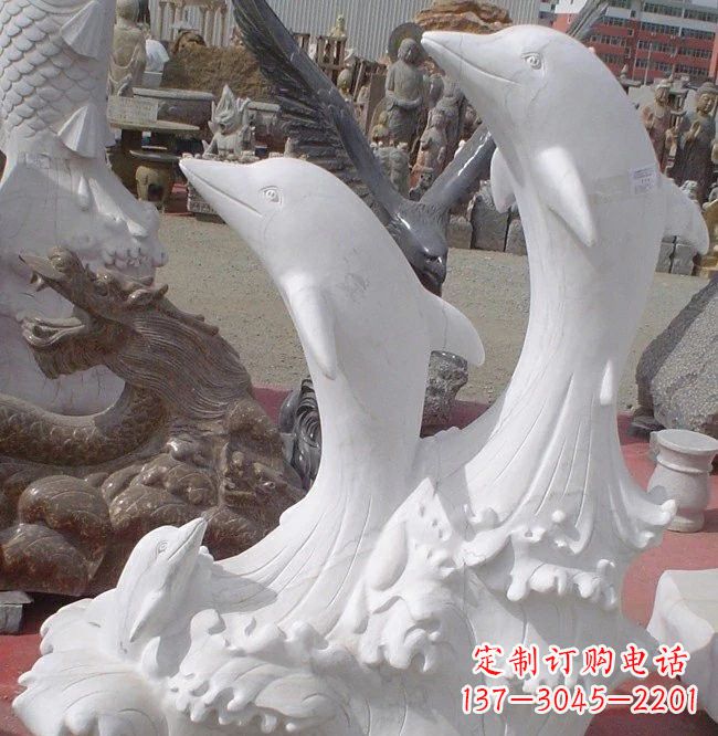 泰安海豚石雕,汉白玉精美雕塑
