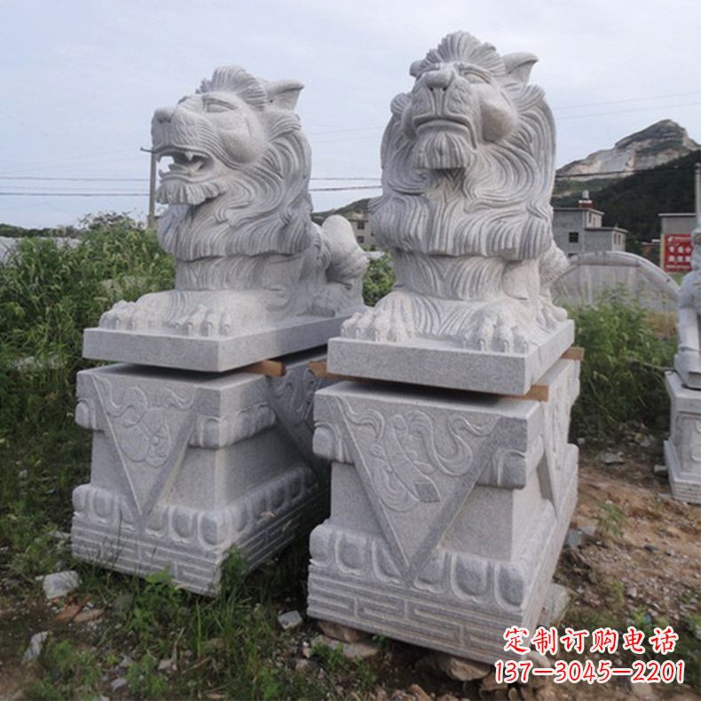 泰安汇丰狮子石雕,精美雕塑展现霸气