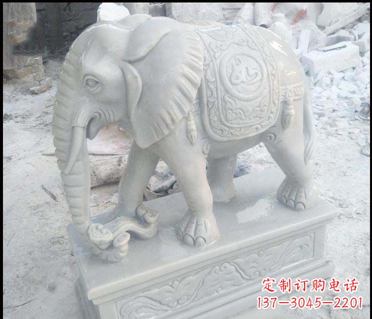 泰安汉白玉吉祥鼻卷如意的大象石雕
