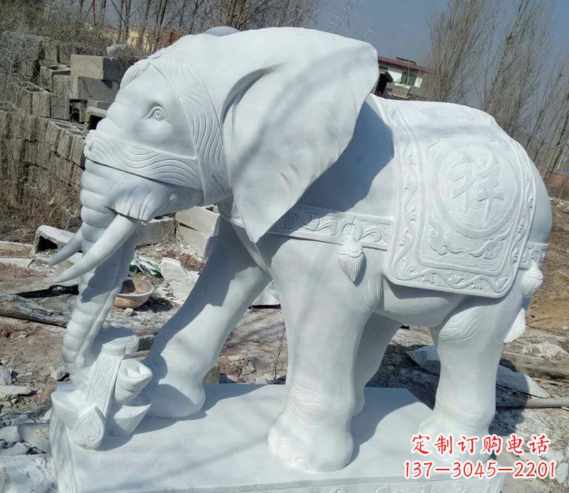 泰安汉白玉制作的大象吉祥门口雕塑