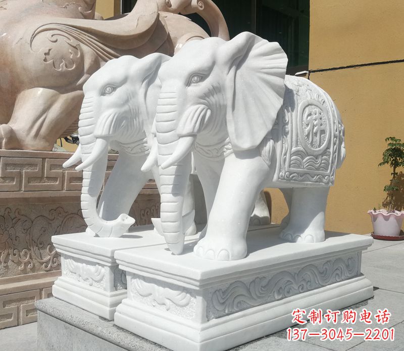 泰安汉白玉吉祥如意门口招财大象石雕