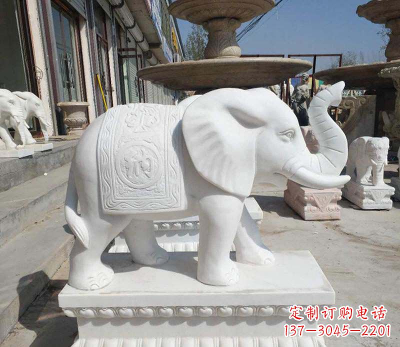 泰安高品质汉白玉酒店门口喷水大象雕塑