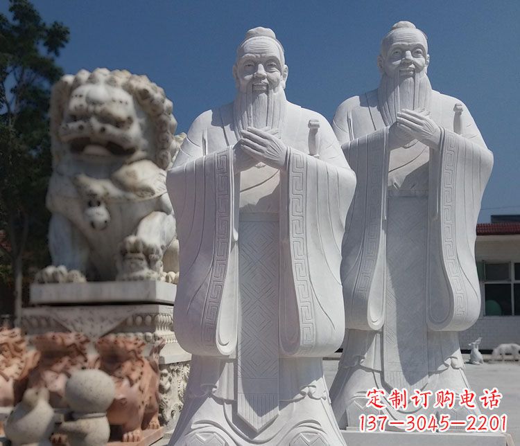 泰安汉白玉孔子校园古代名人石雕_1