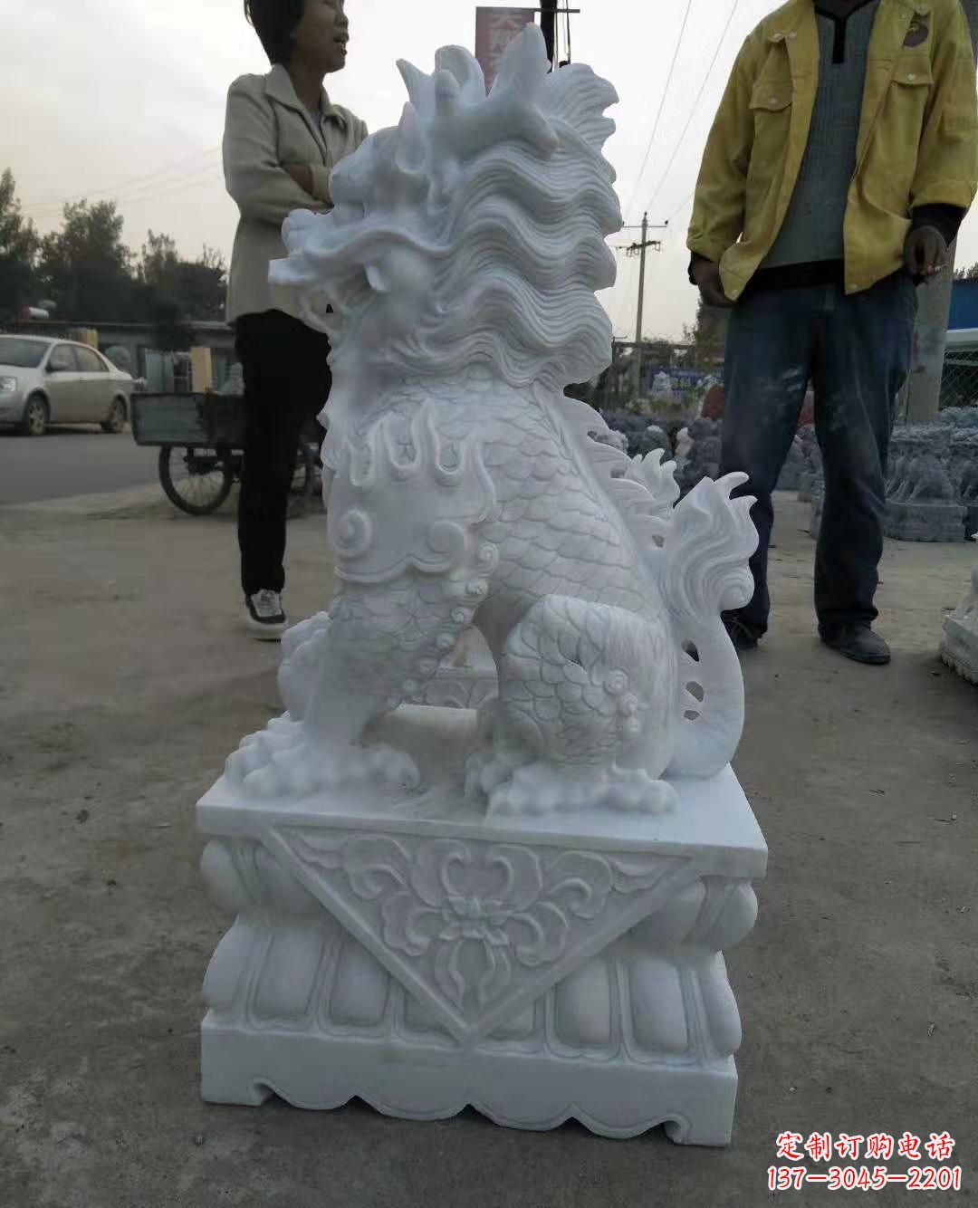 泰安精致绝伦的汉白玉门口古代神兽镇宅麒麟雕塑