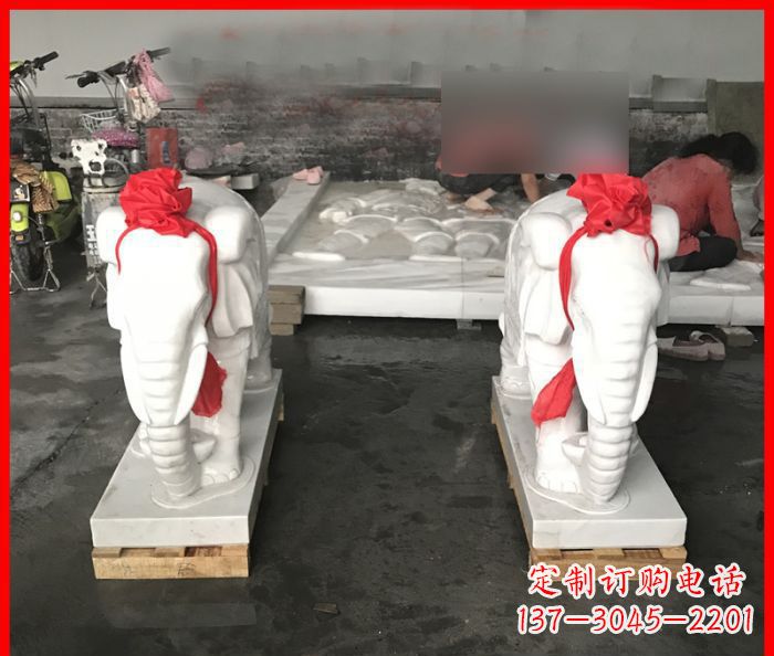 泰安汉白玉雕刻招财小象,让你的家门口更加灵气