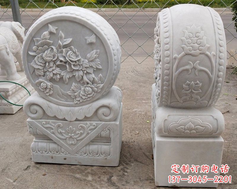 泰安汉白玉牡丹花门墩雕塑