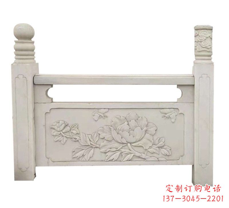 泰安汉白玉牡丹花浮雕栏板,雕塑定制精品