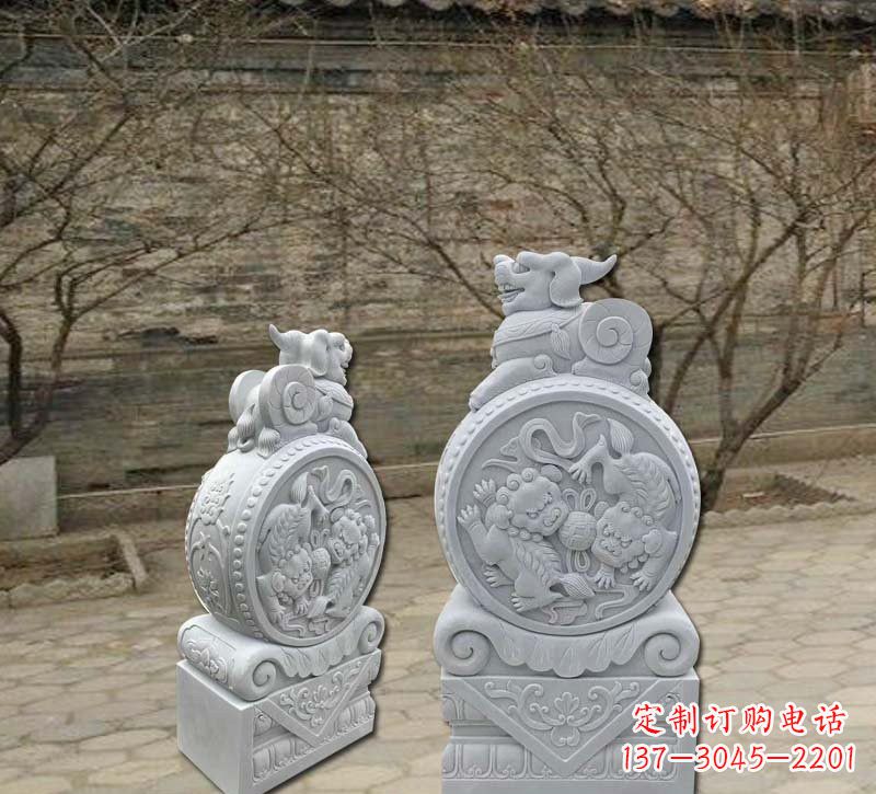 泰安精美汉白玉貔貅门墩