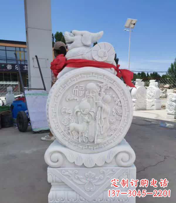 泰安汉白玉貔貅石门墩雕塑