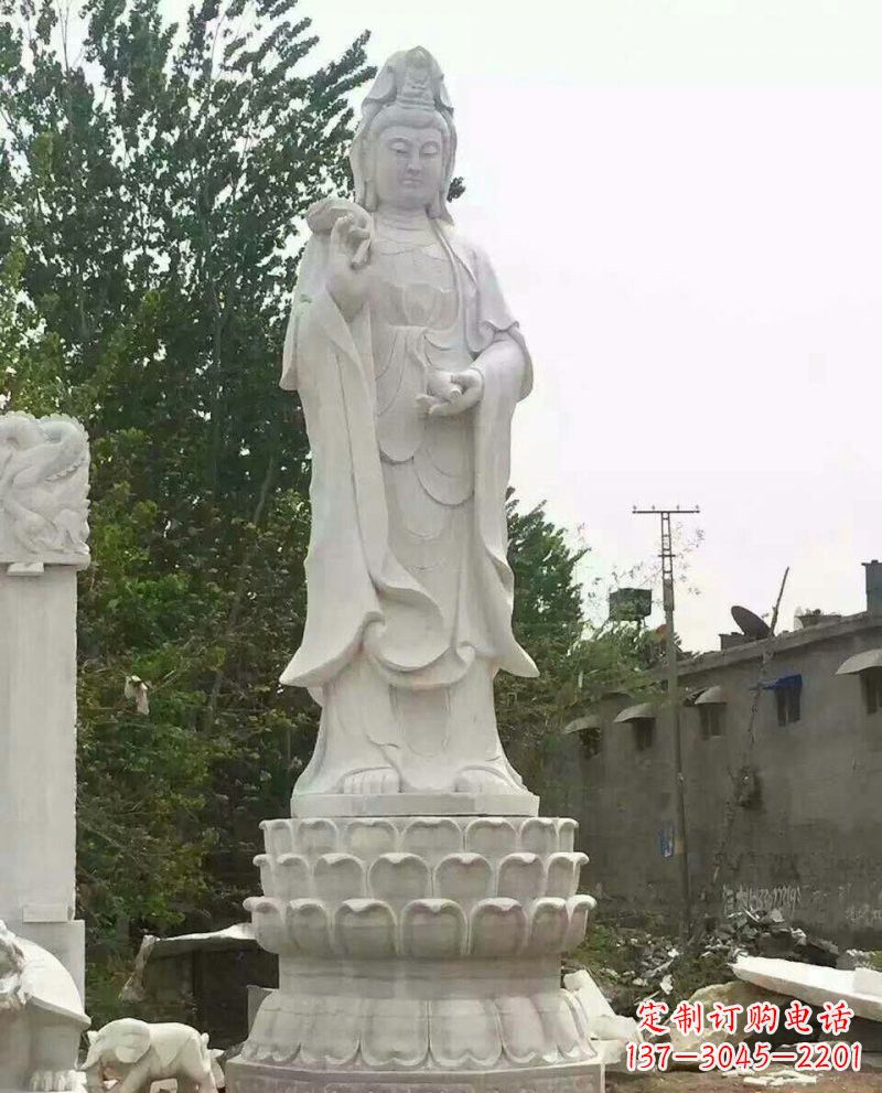 泰安汉白玉洒水观音驻颜祥和