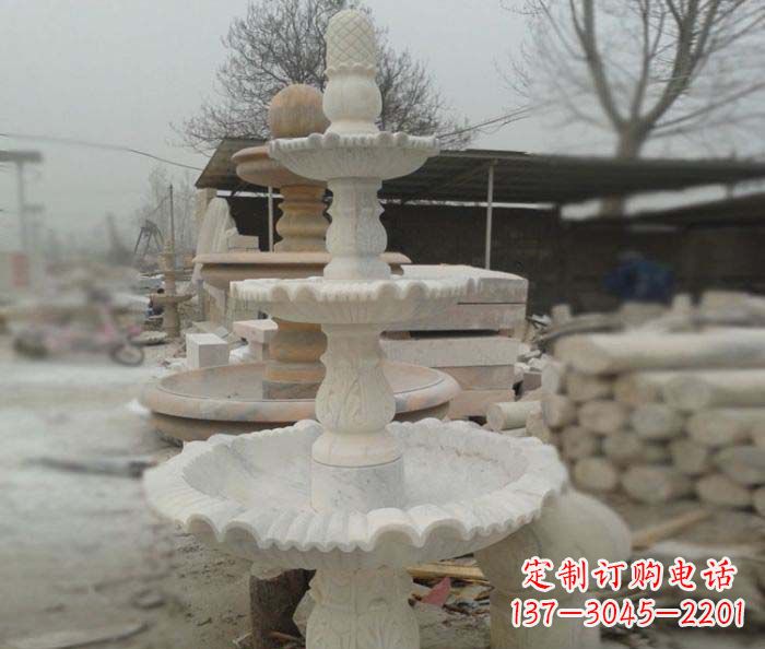 泰安汉白玉三层别墅小型喷泉石雕,让你的空间更加优雅
