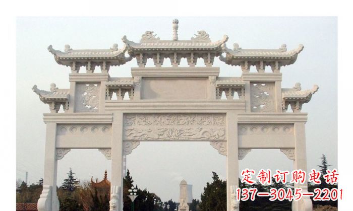 泰安汉白玉三门牌坊石雕艺术品
