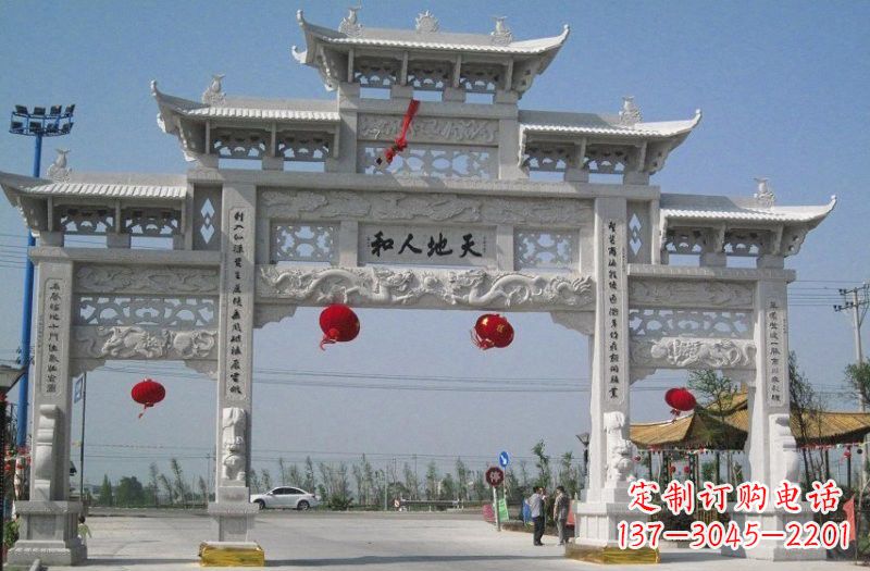 泰安汉白玉三门五楼牌坊石雕,让艺术永恒不朽